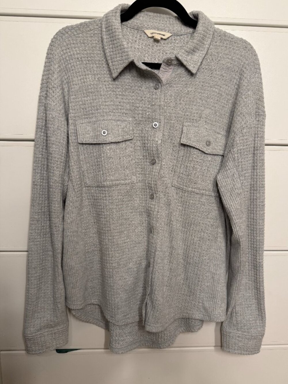 Lucky Brand Gray Waffle Knit Button Front Shirt Jacket, Size Medium